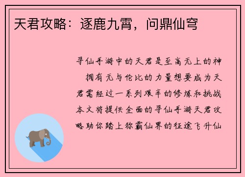 天君攻略：逐鹿九霄，问鼎仙穹
